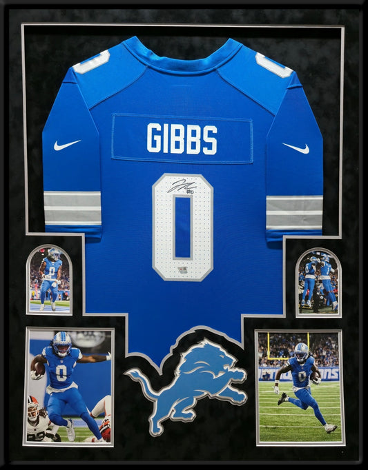 Suede Framed Detroit Lions Jahmyr Gibbs Autographed Signed Jersey Fanatics Holo