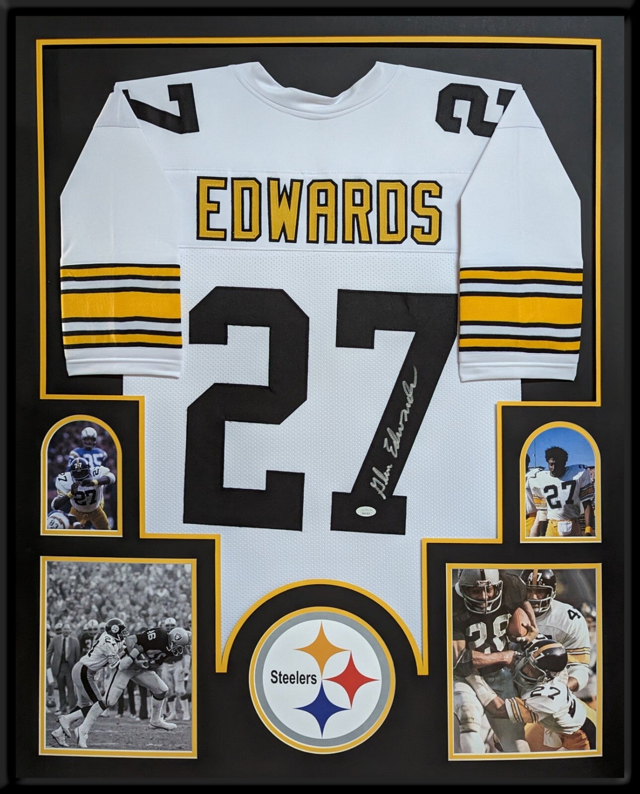 Framed Pittsburgh Steelers Glen Edwards Autographed Jersey Jsa Coa