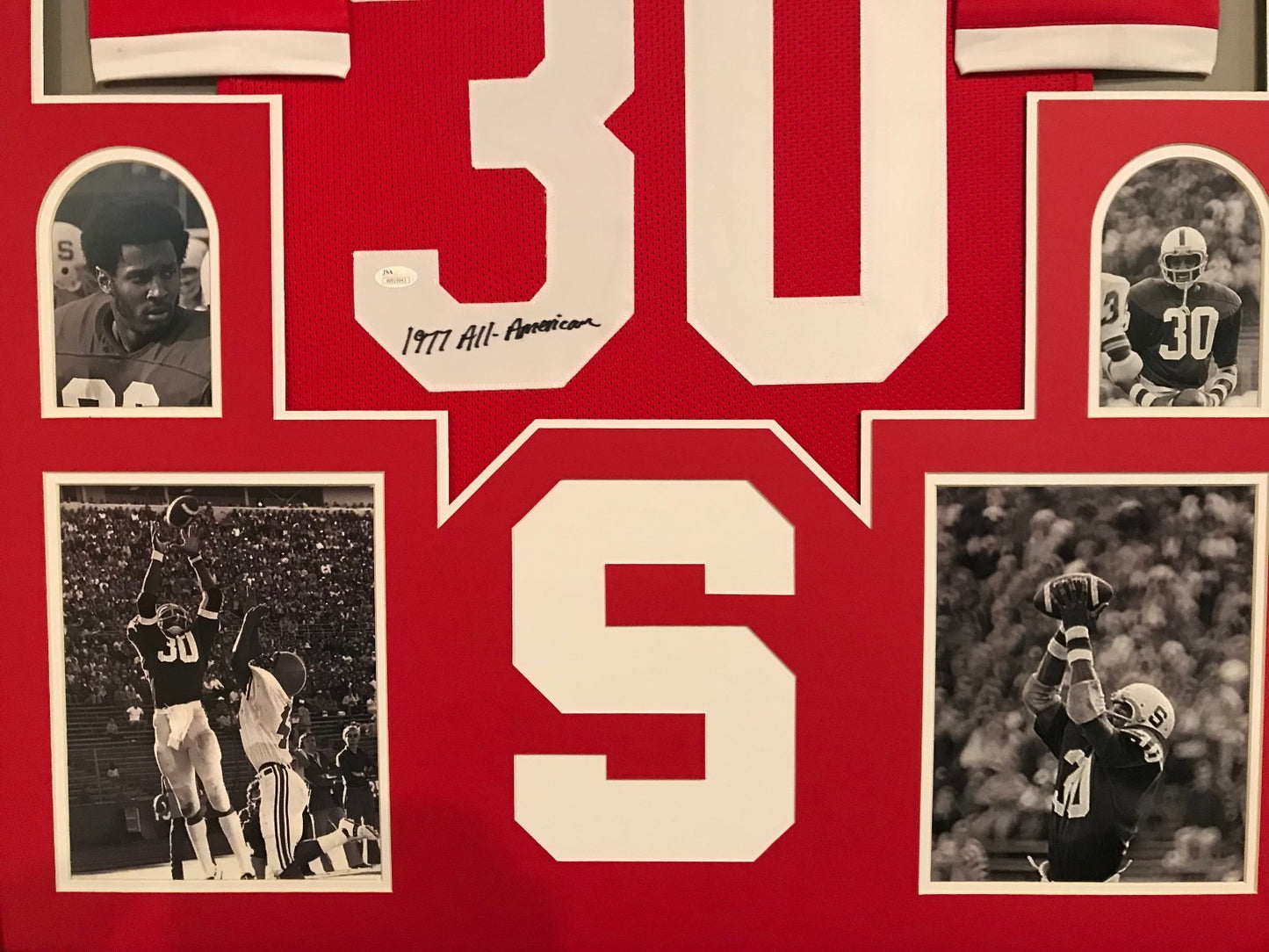 Framed James Lofton Autographed Signed Inscr Stanford Cardinals Jersey Jsa Coa