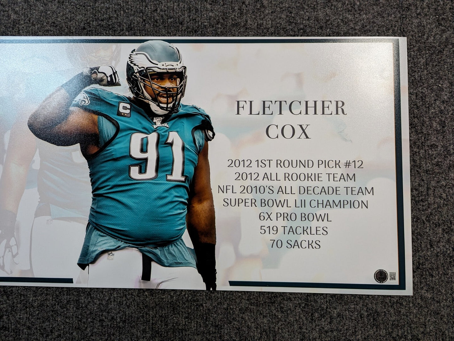 Philadelphia Eagles Fletcher Cox Autographed Signed 36X12 Panoramic Beckett Holo