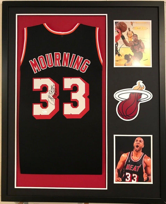 MVP Authentics Framed Alonzo Mourning Signed Autographed Miami Heat Jersey Jsa Coa 450 sports jersey framing , jersey framing