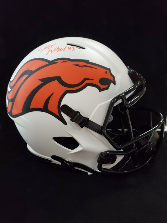 Denver Broncos Javonte Williams Signed Lunar Replica Full Size Helmet Bas Holo