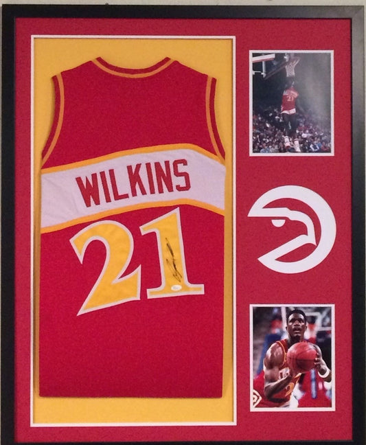 Framed Signed Autographed Dominique Wilkins Atlanta Hawks Jersey Jsa Coa