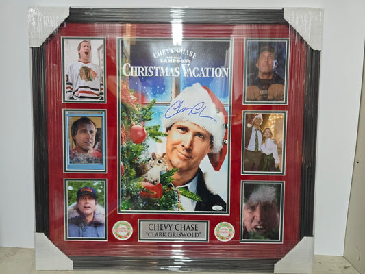 Framed Christmas Vacation Chevy Chase Signed Photo Plaque 25Inx27in Jsa Coa
