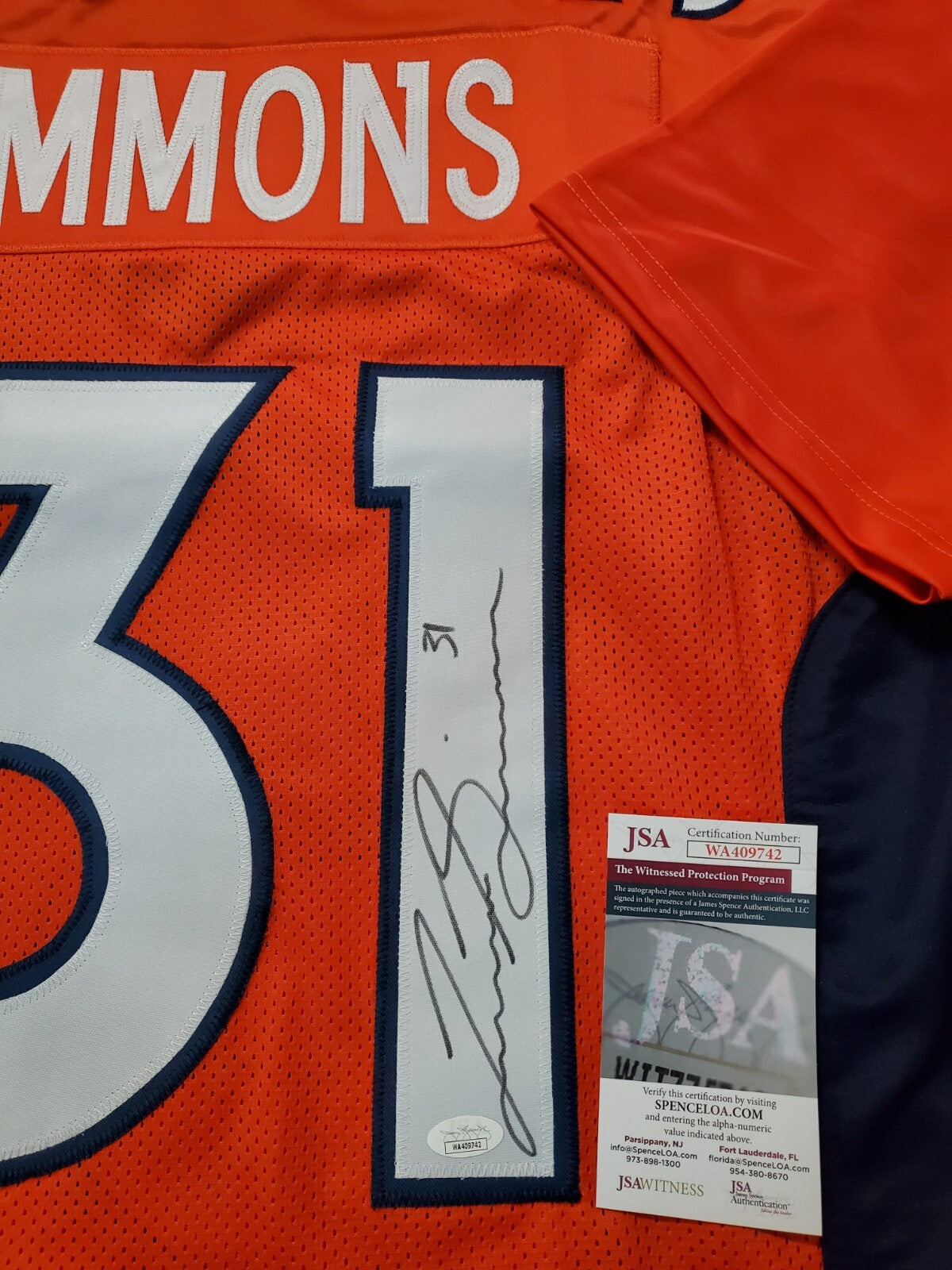 Denver Broncos Justin Simmons Autographed Signed Jersey Jsa  Coa