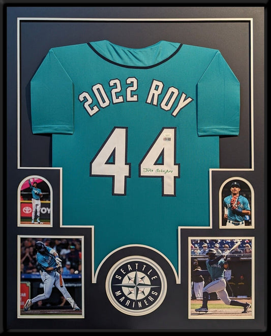 MVP Authentics Framed Seattle Mariners Julio Rodriguez "2022 Roy" Autographed Jersey Jsa Coa 675 sports jersey framing , jersey framing