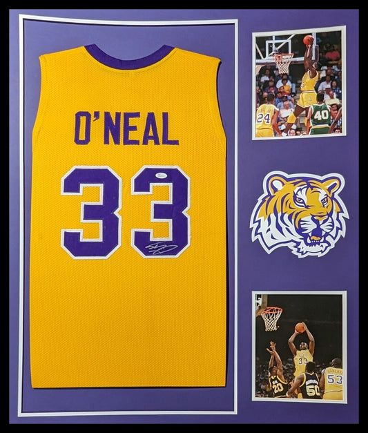 MVP Authentics Framed Lsu Tigers Shaquille O'neal Autographed Signed Jersey Jsa Coa 450 sports jersey framing , jersey framing