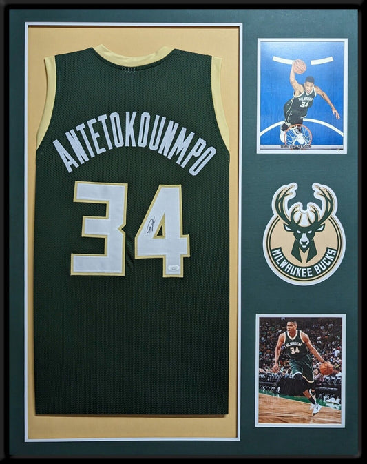 MVP Authentics Framed Milwaukee Bucks Giannis Antetokounmpo Autographed Signed Jersey Jsa Coa 697.50 sports jersey framing , jersey framing