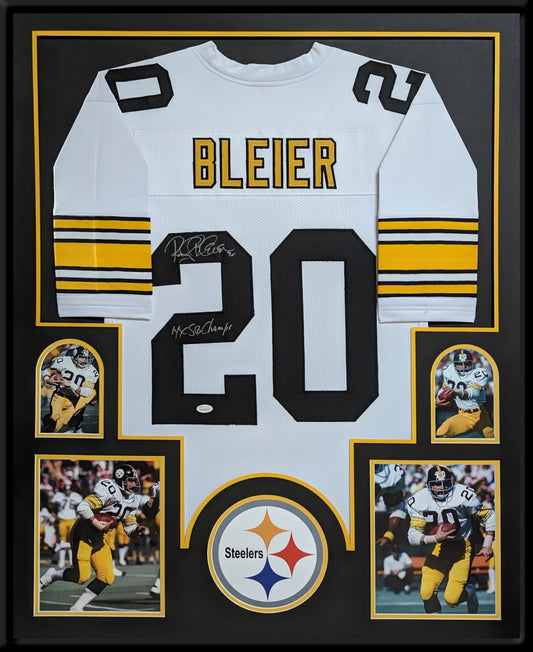 Framed Pittsburgh Steelers Rocky Bleier Autographed Inscribed Jersey Jsa Coa