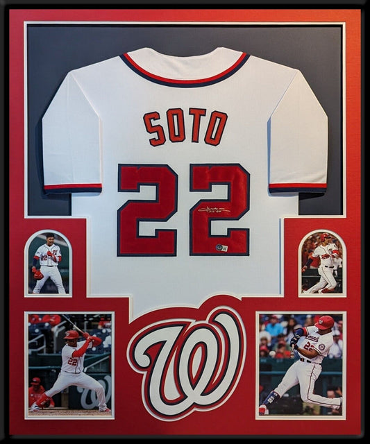 MVP Authentics Framed Washington Nationals Juan Soto Autographed Signed Jersey Beckett Hologram 675 sports jersey framing , jersey framing