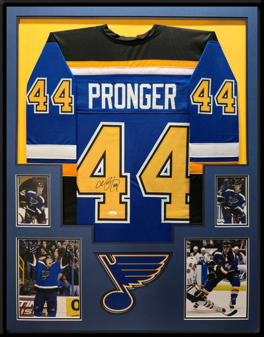 Framed St Louis Blues Chris Pronger Autographed Signed Jersey Jsa Coa