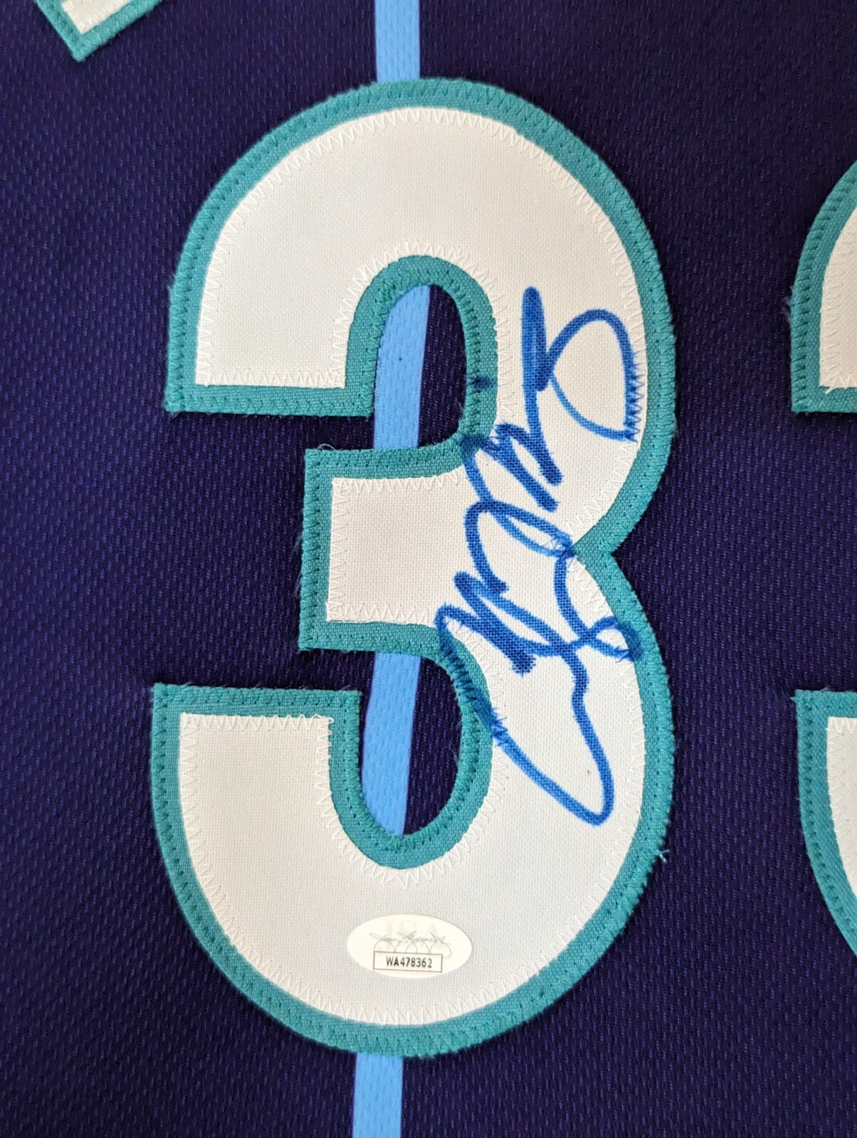 Framed Charlotte Hornets Alonzo Mourning Signed Jersey Jsa Coa