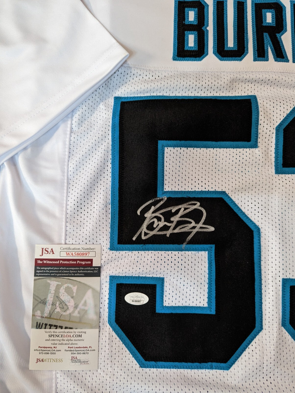 Carolina Panthers Brian Burns Autographed Signed Jersey Jsa  Coa