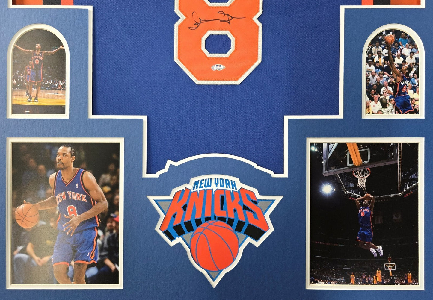 Framed New York Knicks Latrell Sprewell Autographed Inscribed Jersey Psa Coa