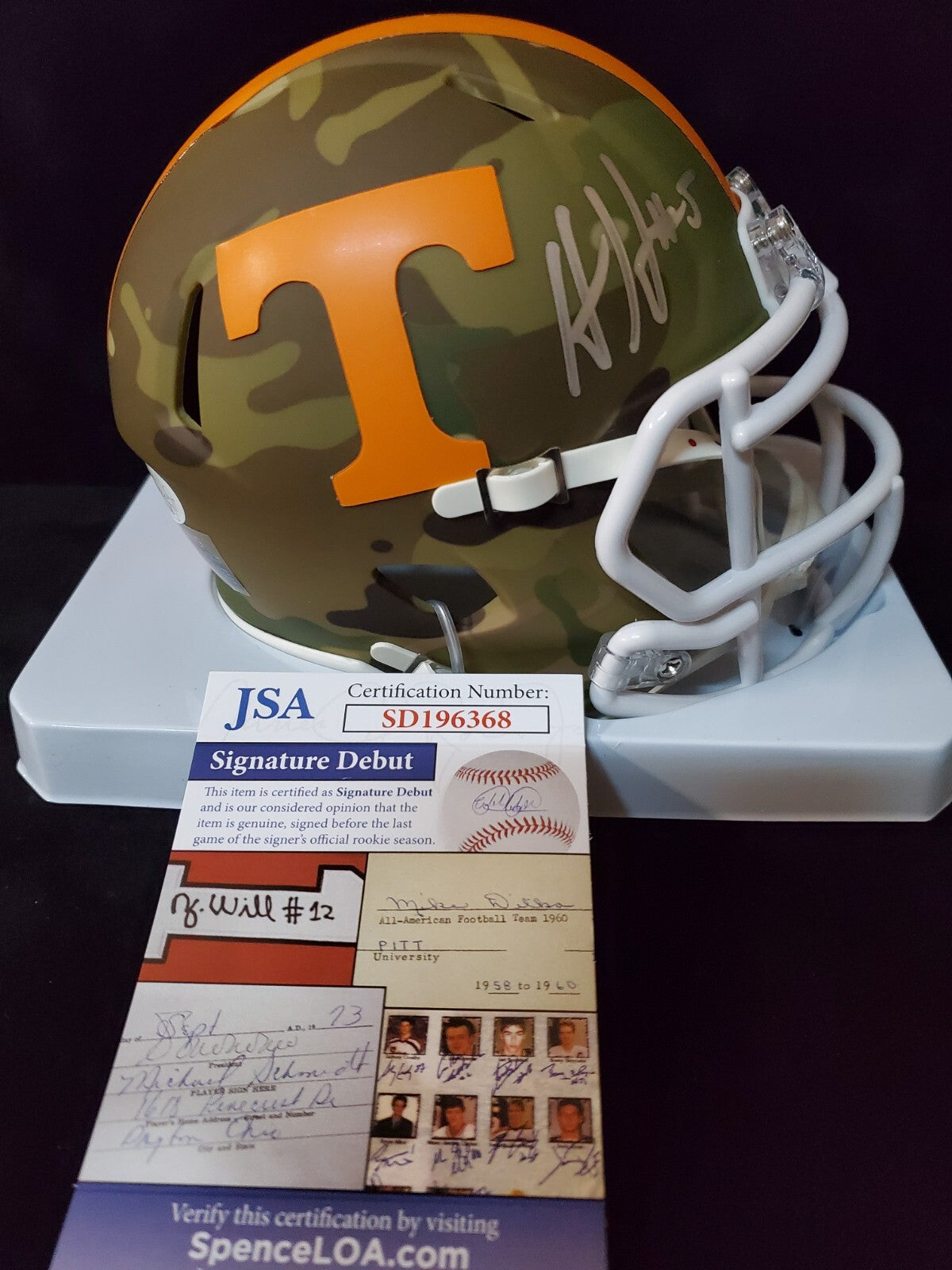Tennessee Volunteers Hendon Hooker Autographed Alt Camo Mini Helmet Jsa Coa