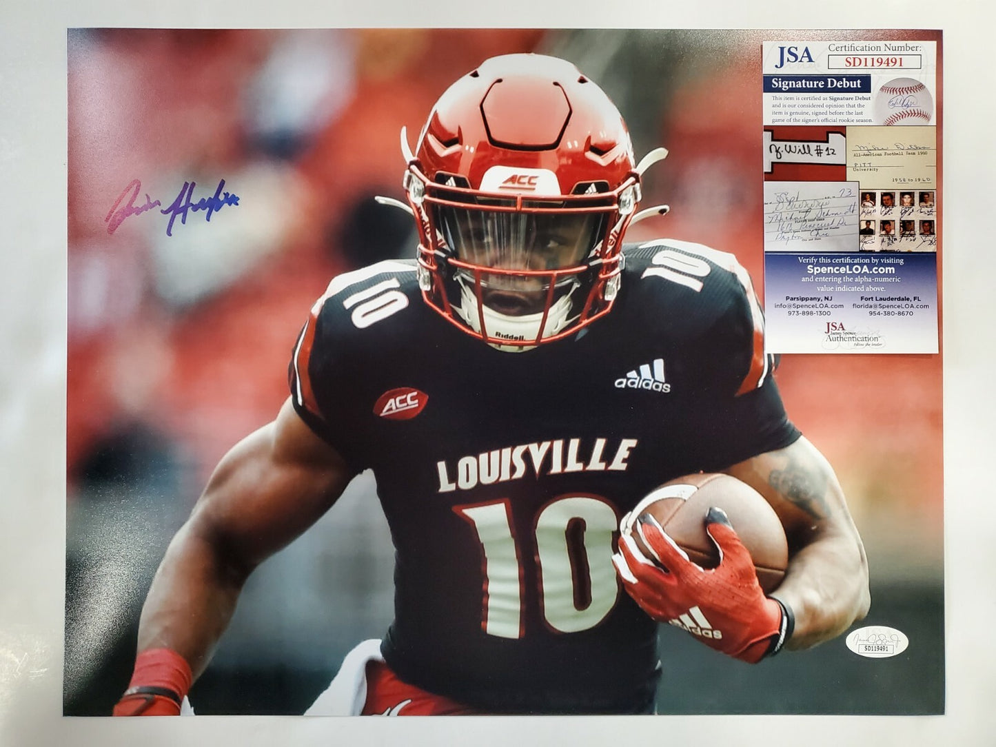 Louisville Cardinals Javian Hawkins Autographed 11X14 Photo Jsa Coa