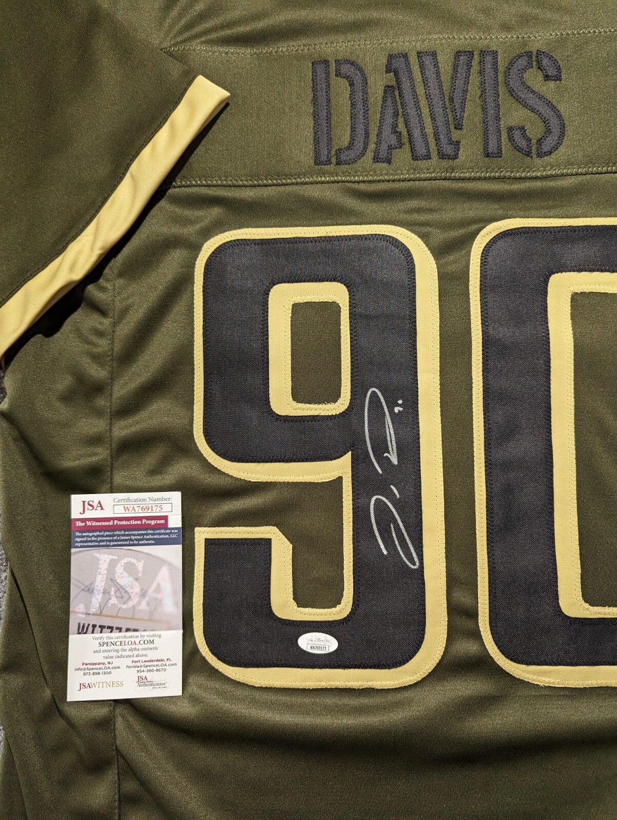 Philadelphia Eagles Jordan Davis Autographed Salute To Service Jersey Jsa Coa