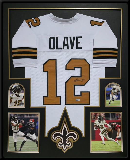 Framed New Orleans Saints Chris Olave Autographed Signed Jersey Beckett Holo