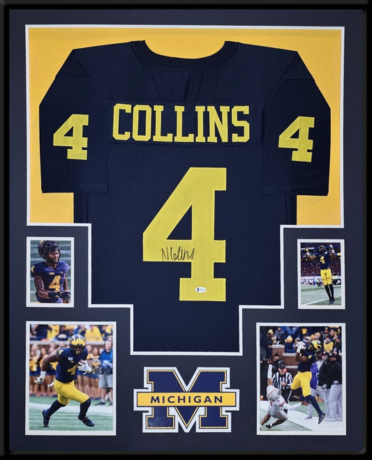 Framed Michigan Wolverines Nico Collins Autographed Signed Jersey Beckett Coa