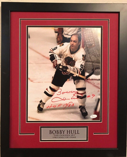MVP Authentics Framed Signed Inscribed Bobby Hull Chicago Blackhawks 11X14 Photo Jsa Coa 270 sports jersey framing , jersey framing