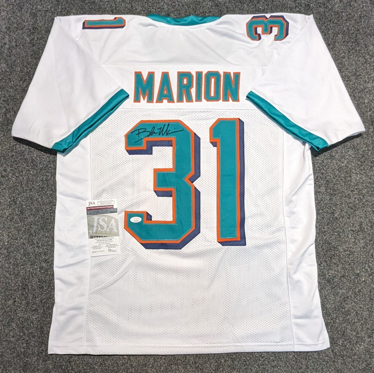 Miami Dolphins Brock Marion Autographed Signed Jersey Jsa Coa