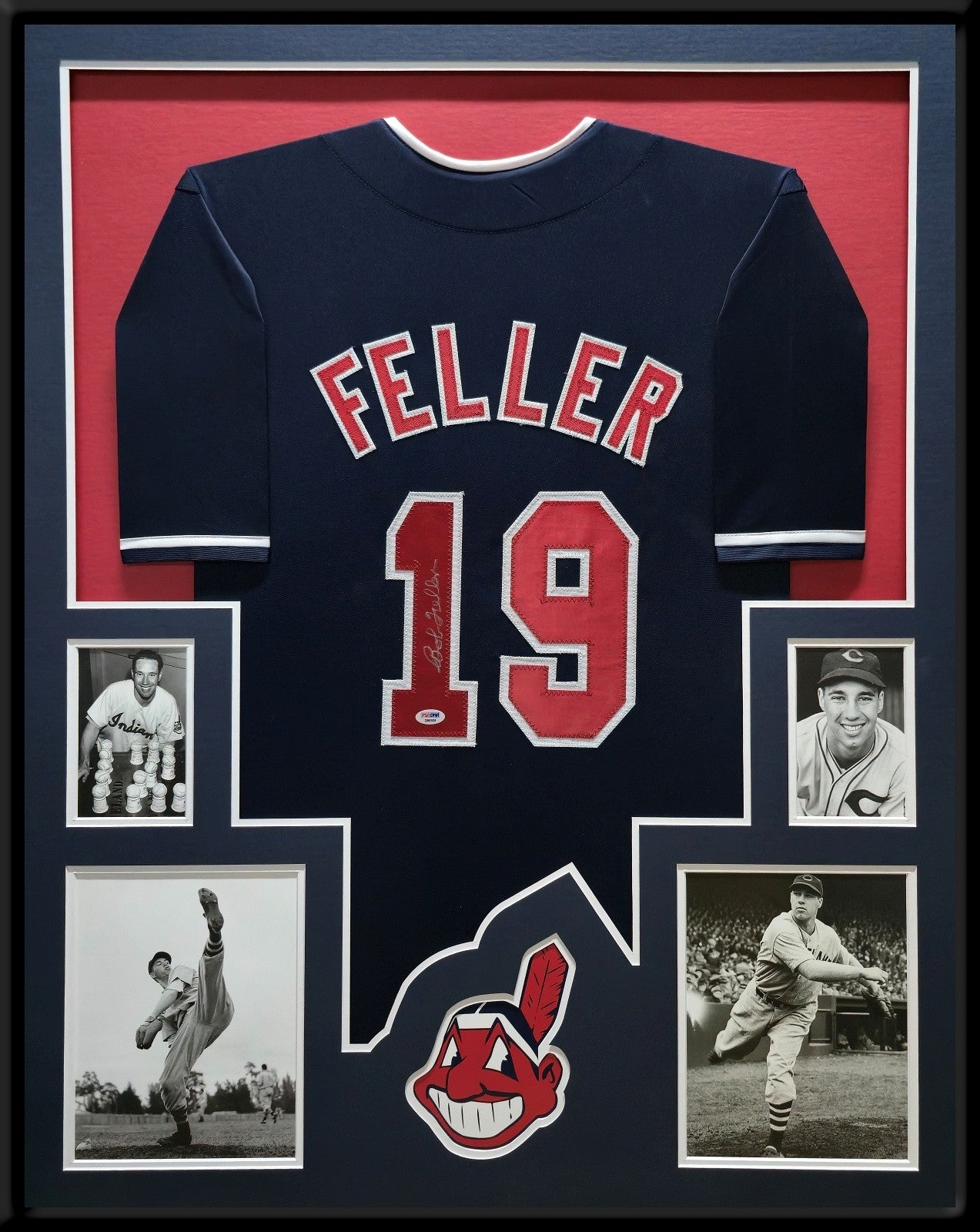 Framed Cleveland Indians Bob Feller Autographed Jersey Psa Coa