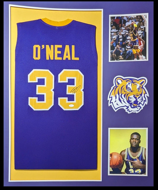 MVP Authentics Framed Lsu Tigers Shaquille O'neal Autographed Signed Jersey Jsa Coa 450 sports jersey framing , jersey framing