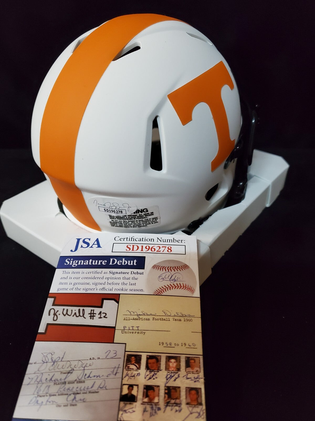 Tennessee Volunteers Hendon Hooker Autographed Signed Lunar Mini Helmet Jsa Coa