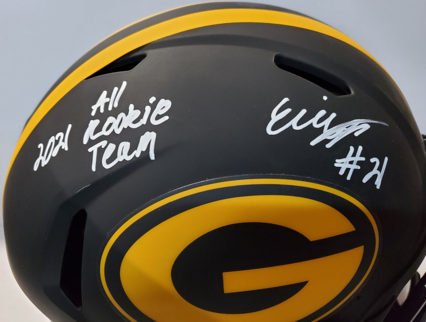 Green Bay Packers Eric Stokes Signed Insc Full Size Eclipse Authentic Helmet Jsa