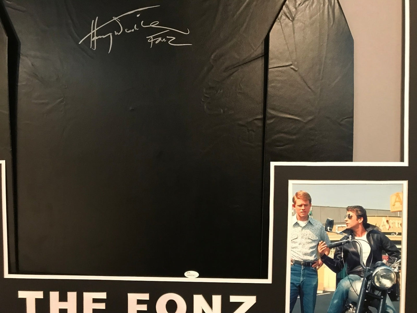 Framed Henry Winkler "The Fonz" Autographed Signed Faux Leather Jacket Jsa Coa