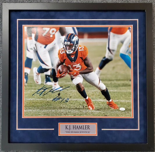 Denver Broncos Kj Hamler Framed Signed 16X20 Photo Jsa Coa