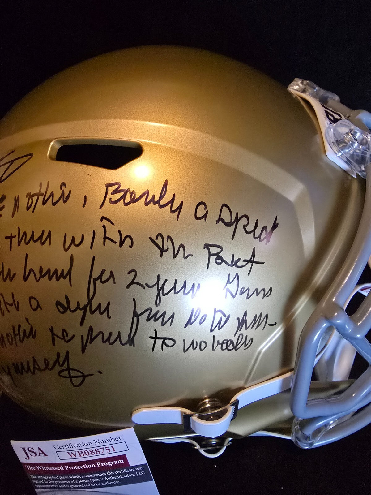 Notre Dame Fighting Irish Rudy Ruettiger Speech Full Size Replica Helmet Jsa
