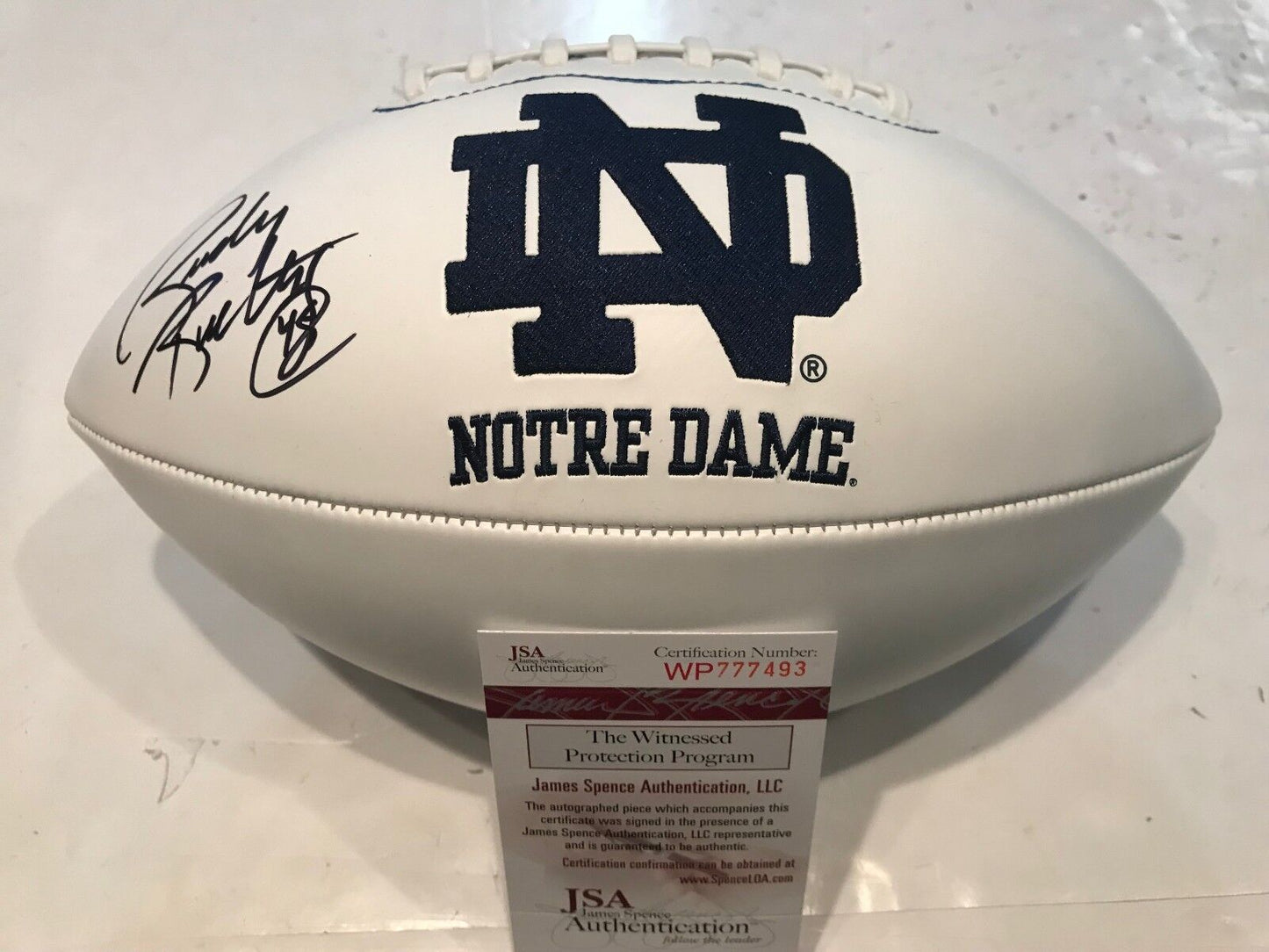 MVP Authentics Rudy Ruettiger Autographed Signed Notre Dame Logo Football Jsa Coa 117 sports jersey framing , jersey framing