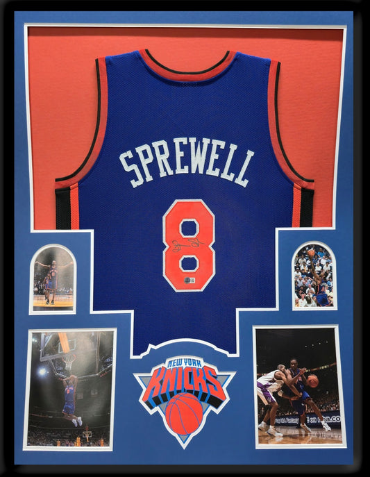 Framed New York Knicks Latrell Sprewell Autographed Signed Jersey Beckett Holo