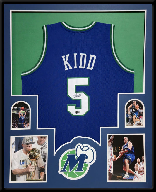Framed Dallas Mavericks Jason Kidd Autographed Jersey Beckett Holo