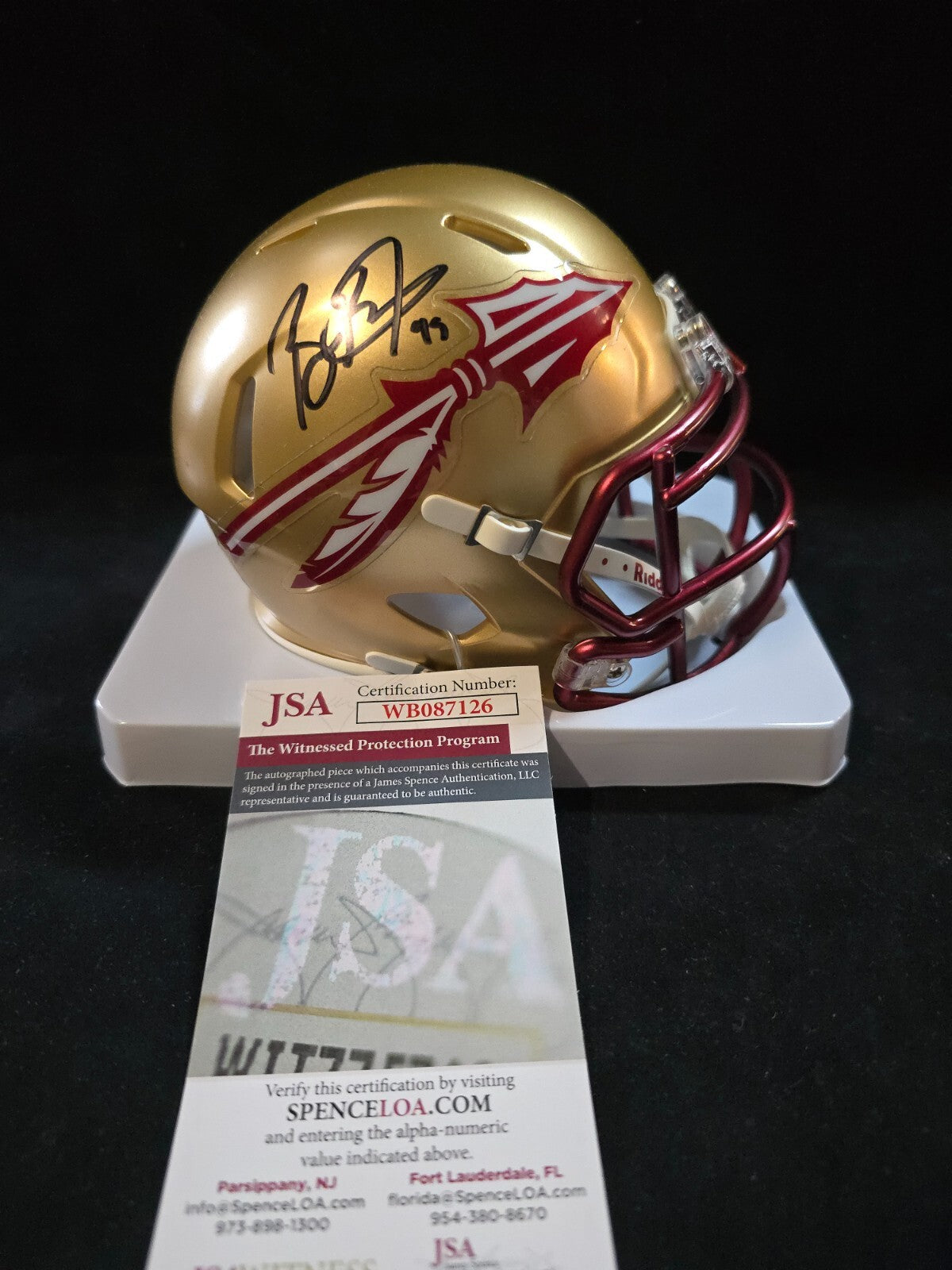 Florida State Seminoles Brian Burns Autographed Signed Speed Mini Helmet Jsa