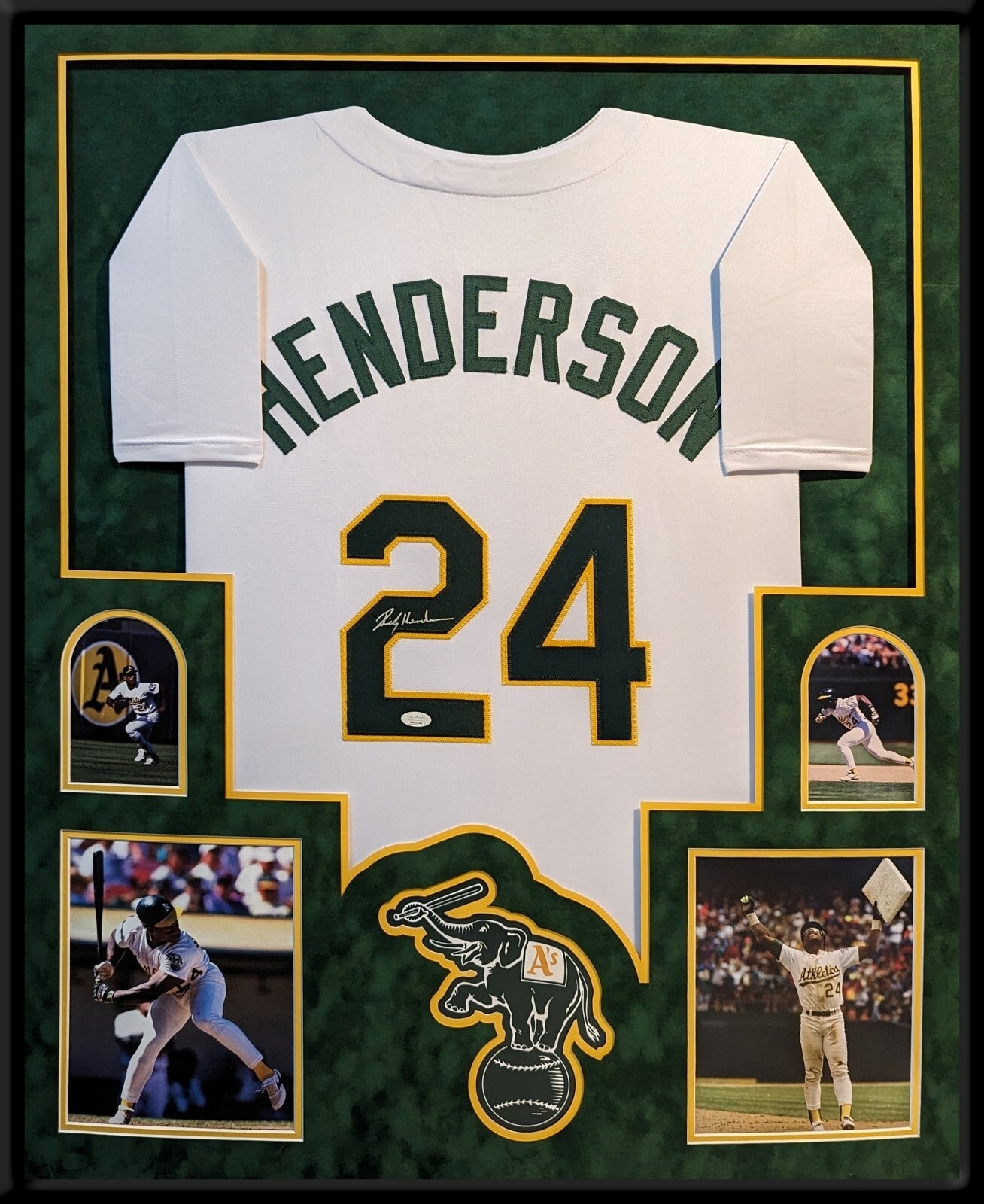 Framed In Suede Oakland A's Rickey Henderson Autographed Signed Jersey Jsa Coa