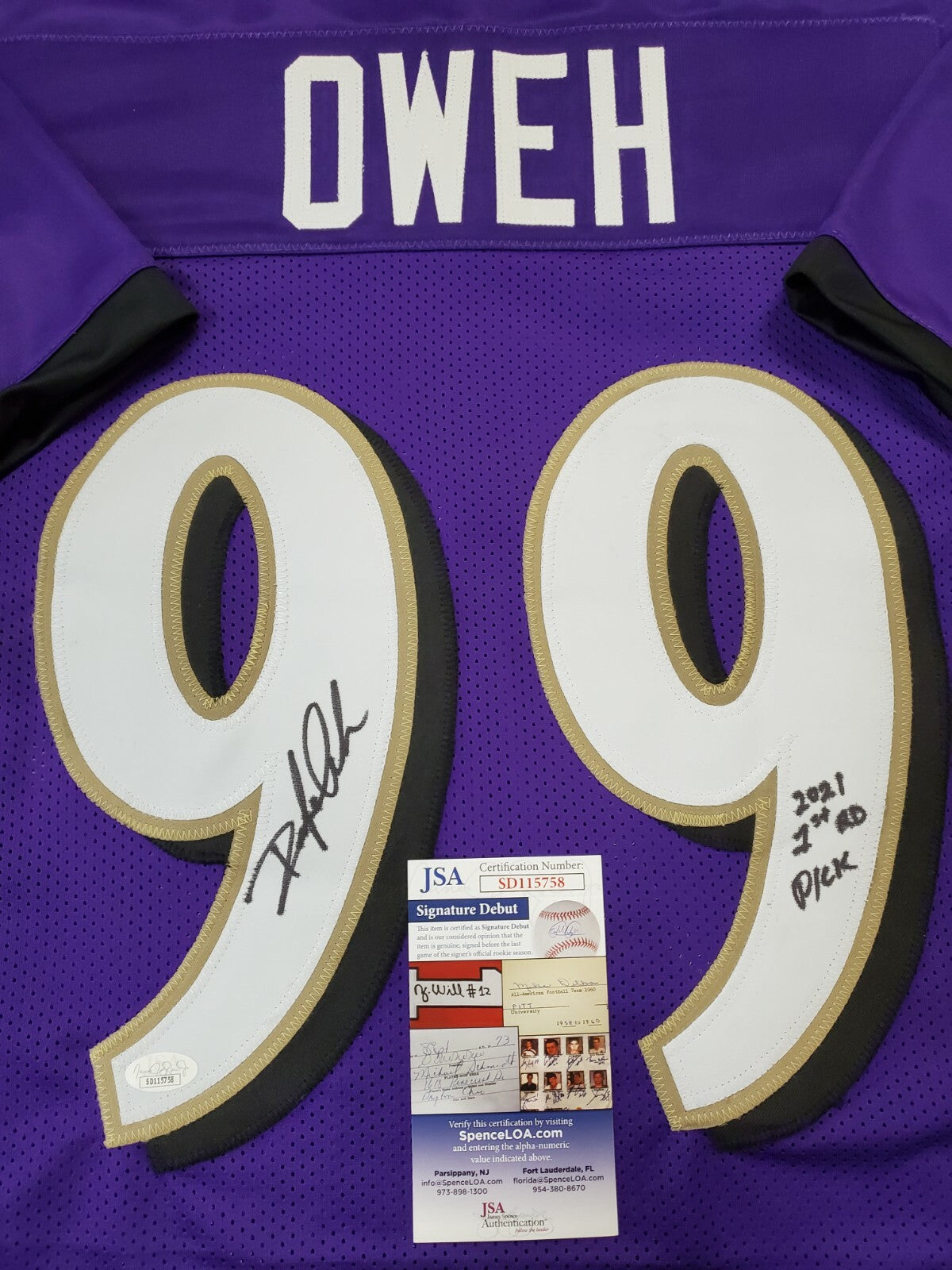 Baltimore Ravens Odafe Jayson Oweh Autographed Signed Inscribed Jersey Jsa Coa