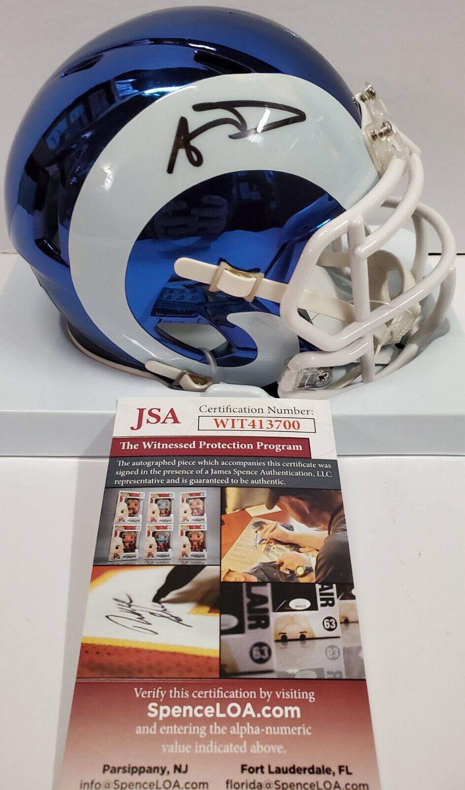 MVP Authentics Los Angeles Rams Aaron Donald Autographed Chrome Mini Helmet Jsa Coa 314.10 sports jersey framing , jersey framing