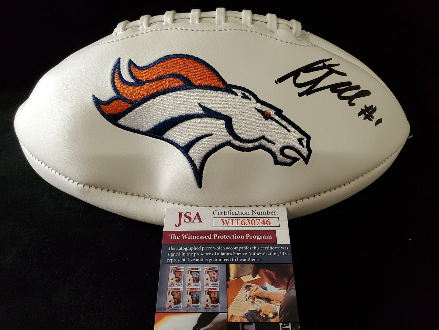 Denver Broncos Kj Hamler Autographed Logo Football Jsa Coa