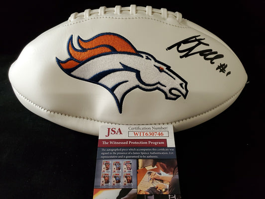 Denver Broncos Kj Hamler Autographed Logo Football Jsa Coa