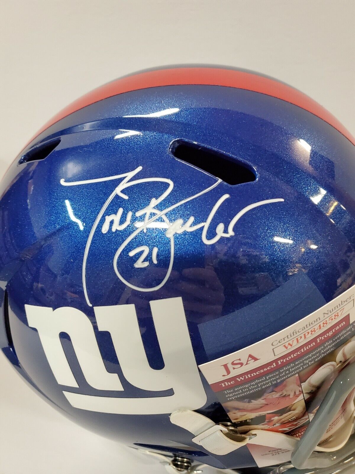 MVP Authentics Tiki Barber Signed Autographed Ny Giants Full Size Speed Replica Helmet Jsa Coa 251.10 sports jersey framing , jersey framing