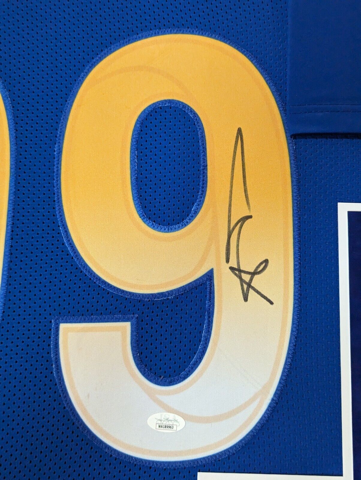 MVP Authentics Framed In Suede Los Angeles Rams Aaron Donald Autographed Signed Jersey Jsa Coa 675 sports jersey framing , jersey framing