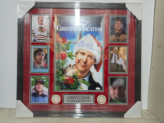 Framed Christmas Vacation Chevy Chase Signed Photo Plaque 25Inx27in Jsa Coa