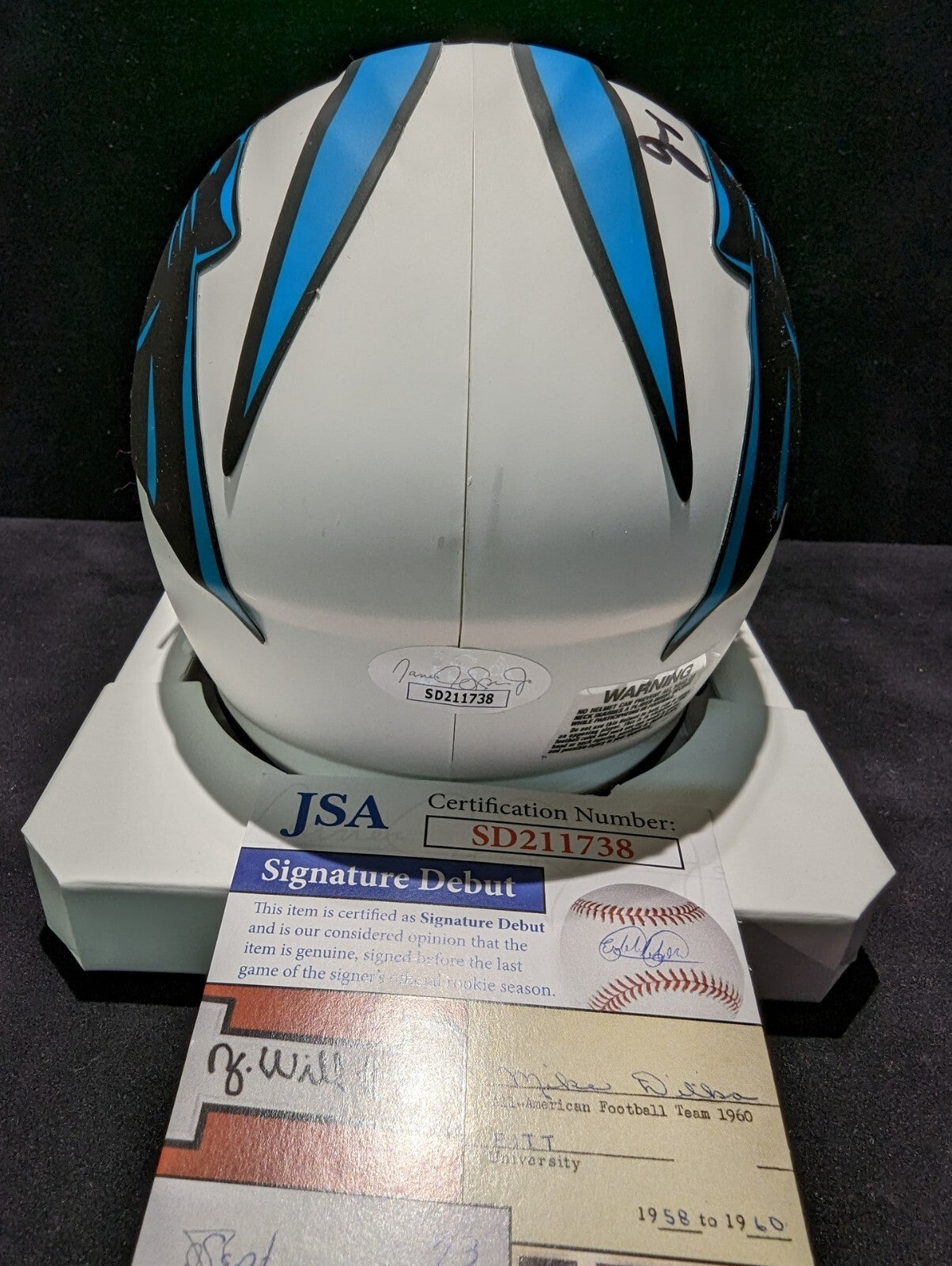Carolina Panthers Jonathan Mingo Signed Lunar Mini Helmet Jsa Coa