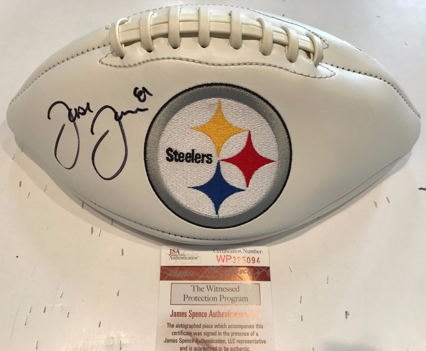 Jesse James Autographed Signed Pittsburgh Steelers Logo Football Jsa Coa