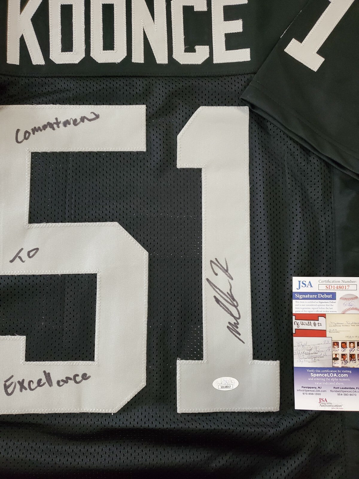 Las Vegas Raiders Malcolm Koonce Autographed Inscribed Jersey Jsa Coa