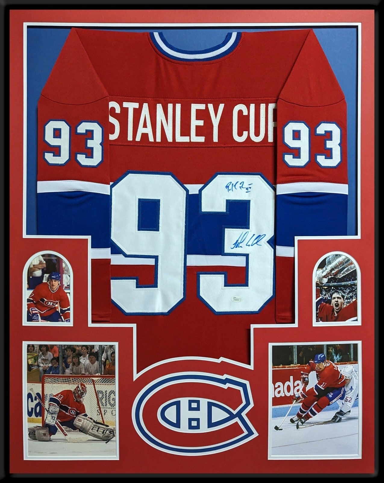 Framed Montreal Canadiens Patrick Roy & John Leclair Autographed Jersey Jsa Coa