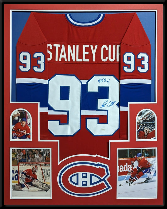 Framed Montreal Canadiens Patrick Roy & John Leclair Autographed Jersey Jsa Coa