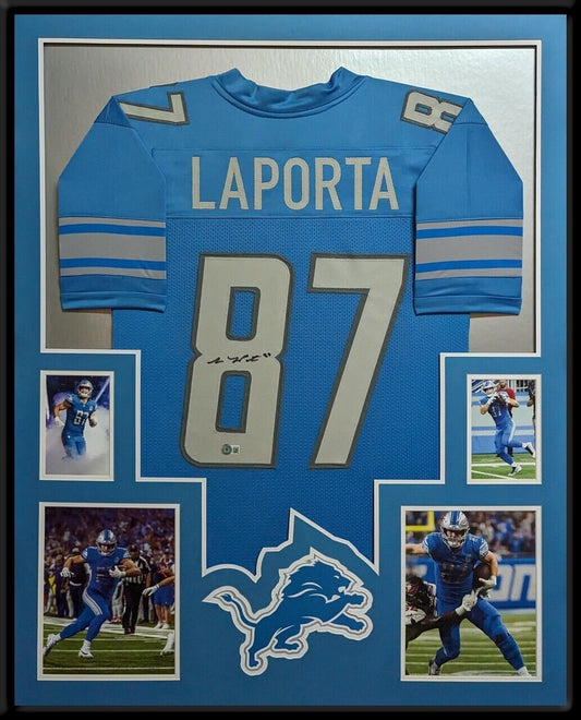 MVP Authentics Framed Detroit Lions Sam Laporta Autographed Signed Jersey Beckett Holo 540 sports jersey framing , jersey framing